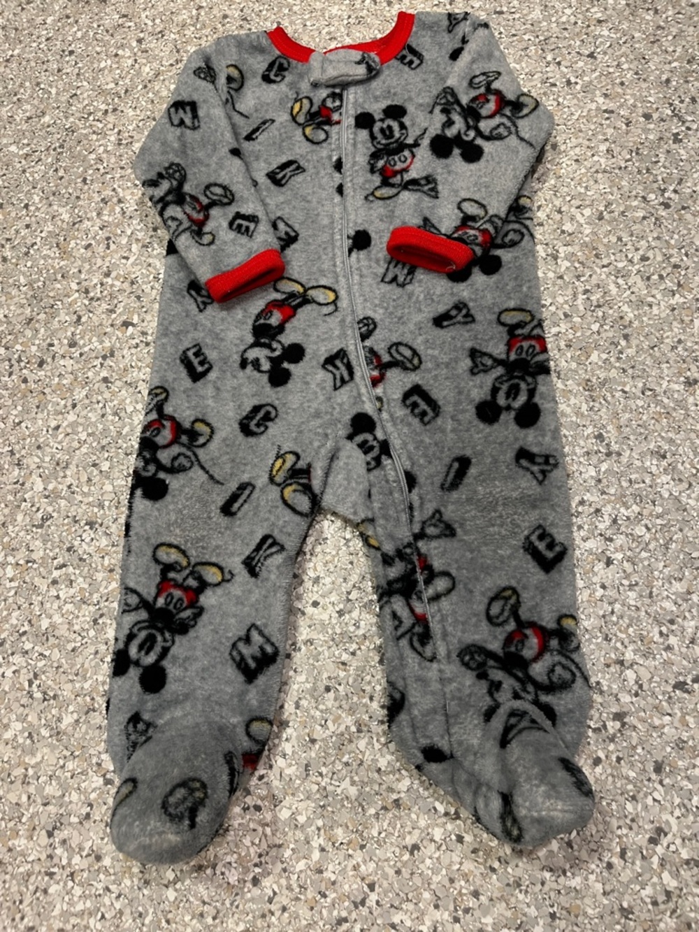 Disney Grey Mickey Mouse Fleece Footed One-Piece with Red Trim